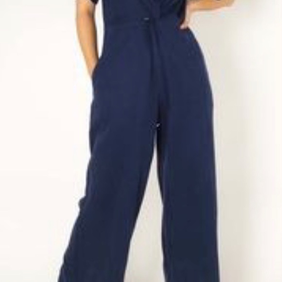 Native Youth Navy twist front wide leg jumpsuit - Picture 3 of 5